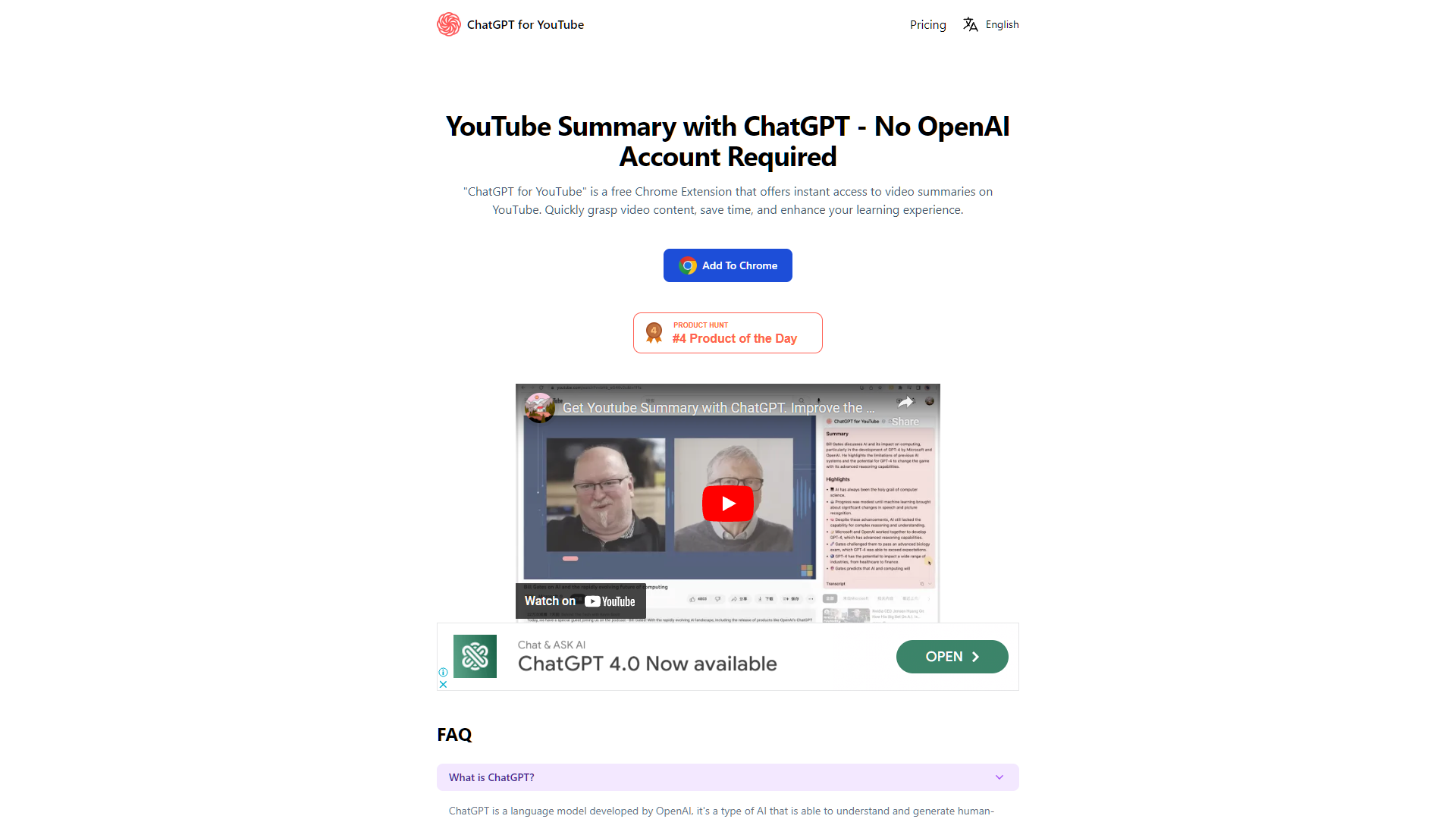 ChatGPT for Youtube screenshot
