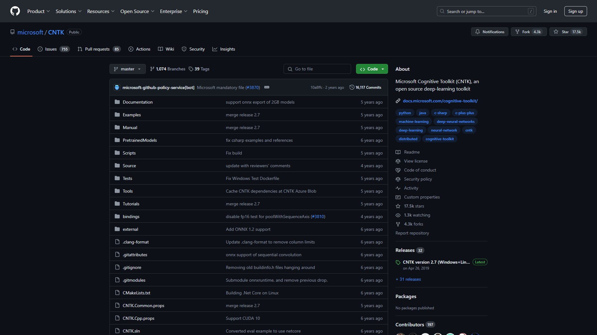 Microsoft Cognitive Toolkit (CNTK) screenshot