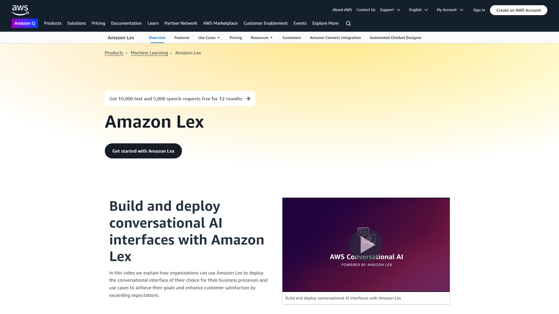 Amazon Lex screenshot