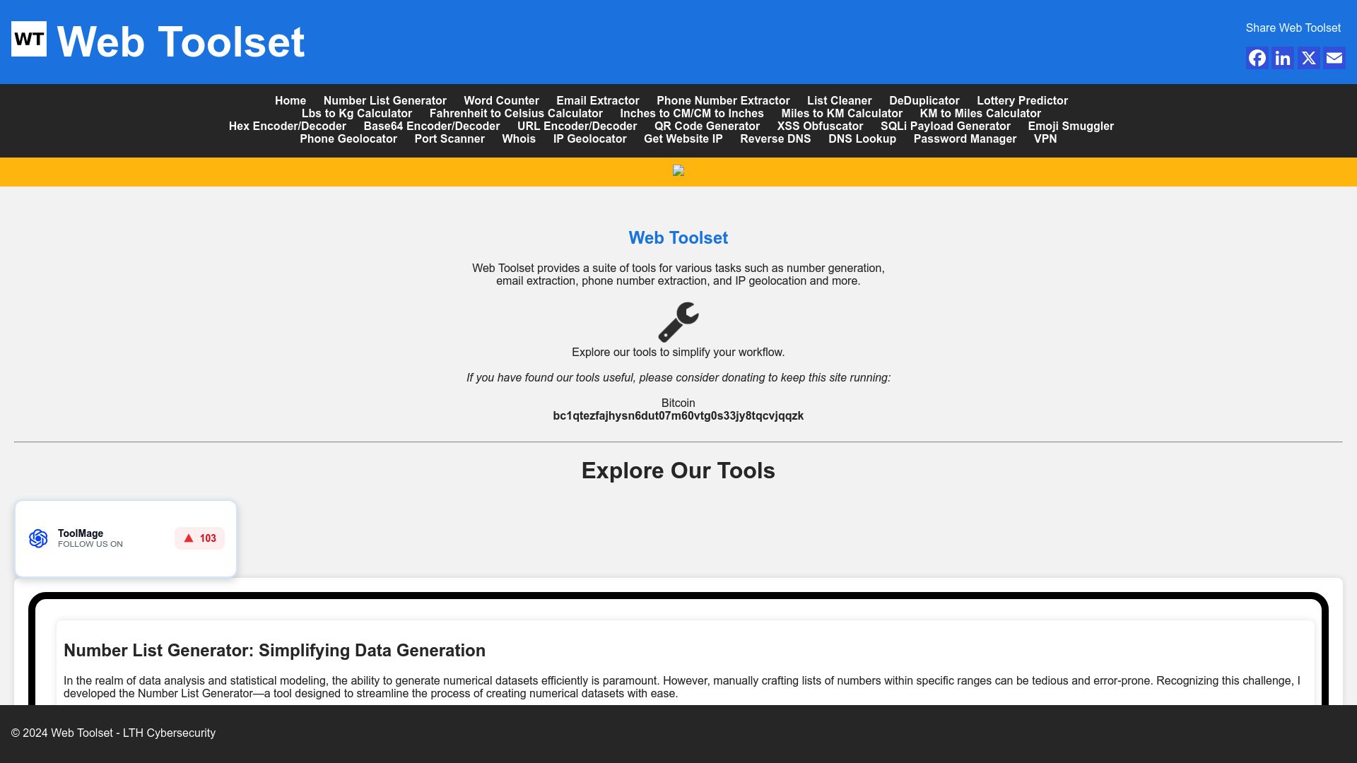 Web Toolset screenshot